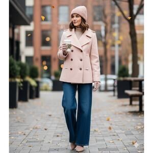 J. Crew 100% Wool Double Breasted Pink Beige Pea Coat 17507 - Women's Size 10